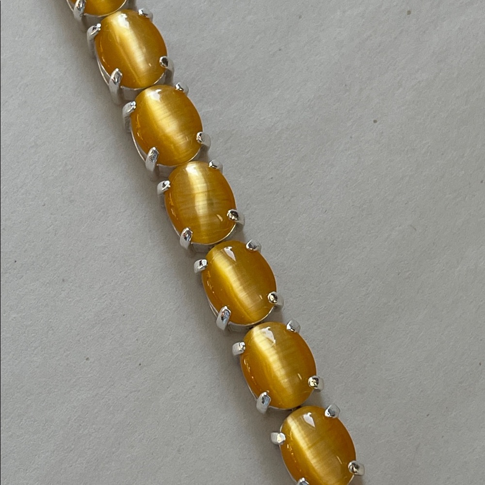 VTG Avon 9” Bracelet | Silver Tone Link Design | Citrine Topaz Birthstone Look